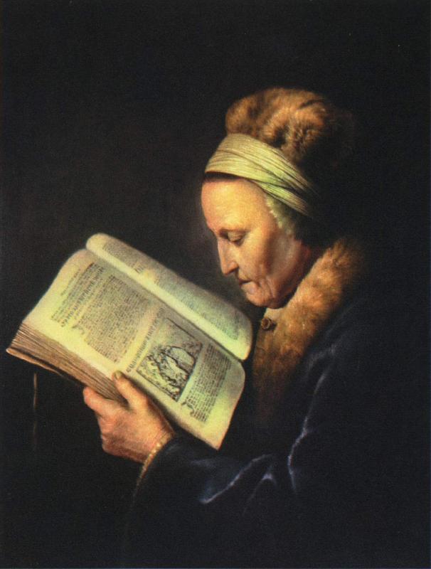 Gerrit Dou Portrait of an old woman reading oil painting image